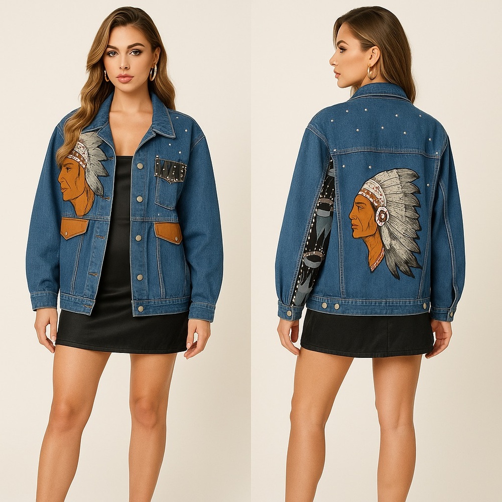 Vintage 80s 90s JouJou Embroidered Denim Jean Jacket Sz. L